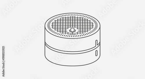 Line art icon of a modern voice assistant smart speaker.