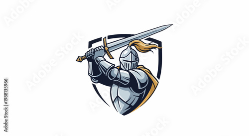 Knight in armor with sword and shield, ready to attack