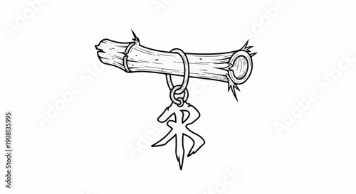 Intricate design on hollowed bamboo branch with a detailed pendant