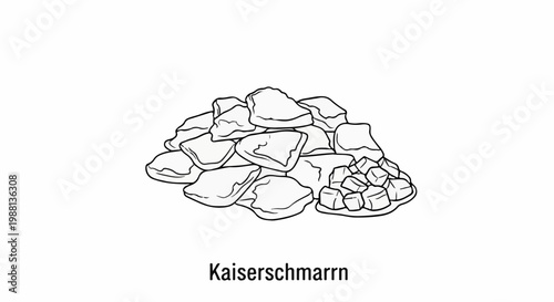 A simple line drawing of a pile of torn pieces of pancake