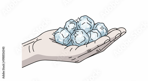 Hand holding a pile of sparkling ice cubes