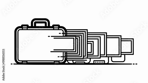 Geometric briefcase to desk metamorphosis mark - for remote work illustration