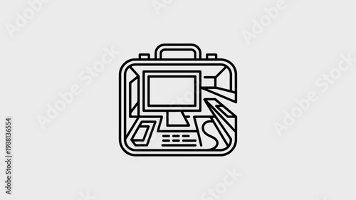 Clean vector briefcase deploying into station - for business travel concept graphic