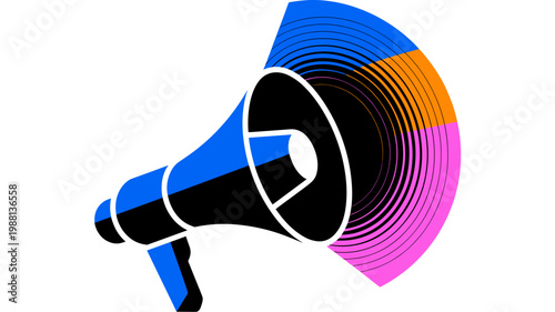 Megaphone emitting vibrant digital wave bands - for media branding