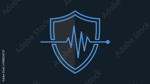 Shield icon with glowing pulse line trace - for network security branding