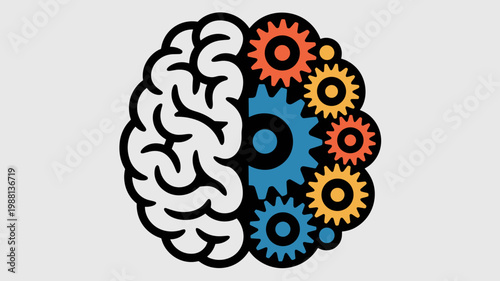 Bold brain vector with interlocking gear side - for thinking machine graphic