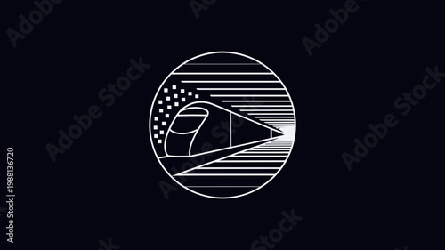 Geometric train silhouette in data tunnel icon - for mobility illustration