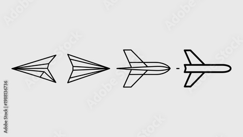 Paper plane morphing into sleek digital jet - for startup evolution branding