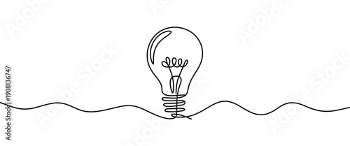 Light bulb icon continuous line drawing vector illustration thin line lamp shape minimal idea symbol isolated on white background