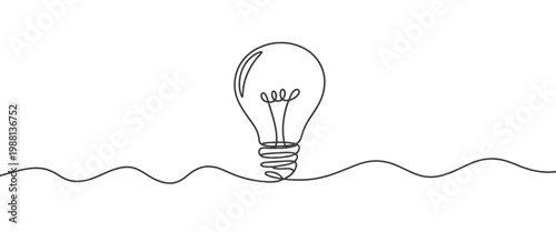 Light bulb icon single line art vector illustration continuous thin line lamp shape minimal idea symbol isolated on white background
