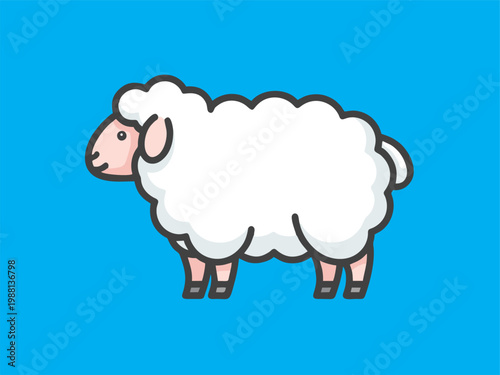 Cute sheep flat vector illustration isolated on blue background