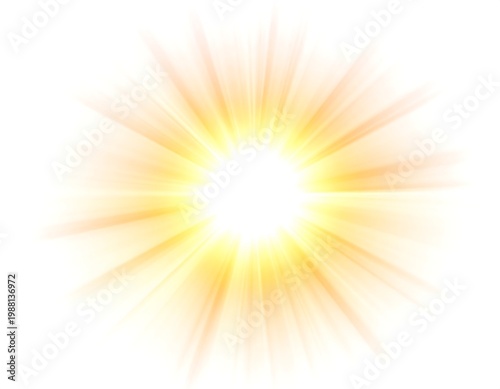 Radiating golden sunburst on white background