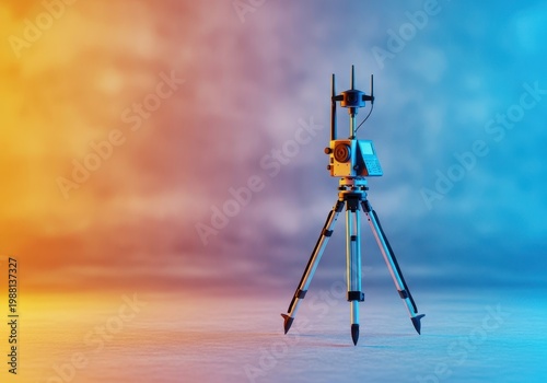 Precise geodetic grade GNSS equipment setup on a heavy-duty tripod measuring ground coordinates and elevation for accurate scientific modeling, measurement, position, satellite