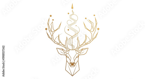 Elegant Geometric Deer Head with Antlers and Stars.