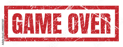 Game over red grunge rubber stamp gaming sign for final result, ending and play completion.