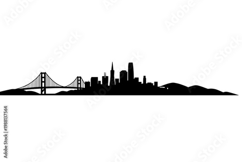 San Francisco Skyline Silhouette with Golden Gate Bridge in Minimalist 2D Flat Vector Style