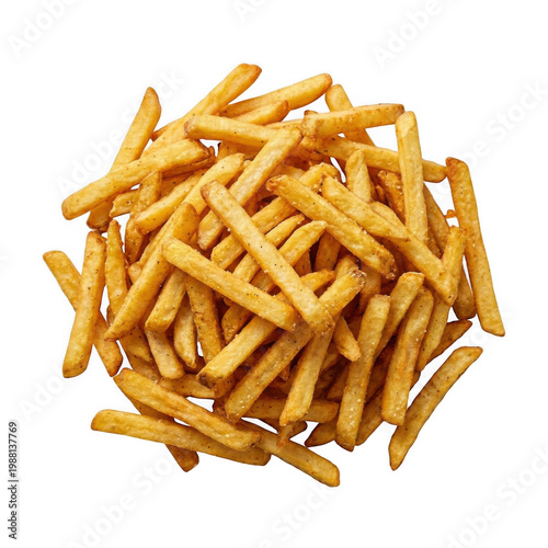 Pile of golden french fries isolated on transparent background