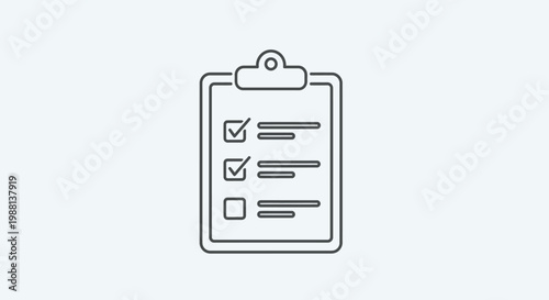 Clipboard with a checklist and checkmarks, clean line art.