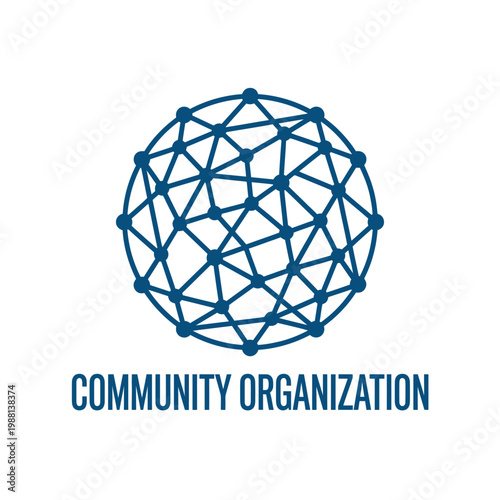 Community organization network logo showing blue wireframe globe with nodes and linkages.