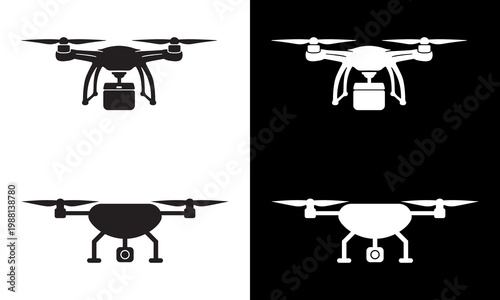 Drone and quadcopter icon collection in silhouette style, featuring modern technology devices as vector illustration in EPS 10 format.