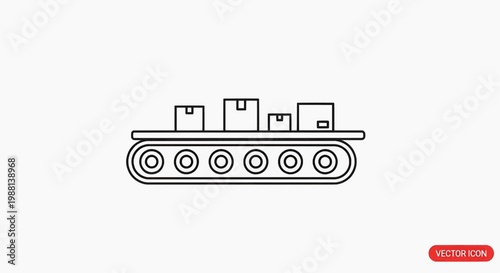 An illustration depicts a tank transporting boxes on a track in a simple line art style