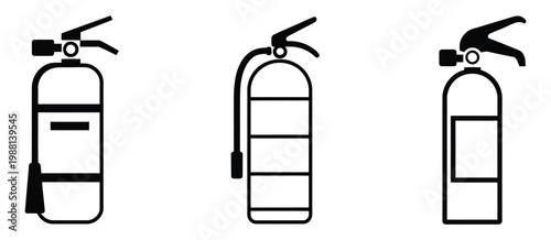 Fire extinguisher icon set, fire safety symbol and emergency equipment vector collection in modern line and flat style, representing hazard control