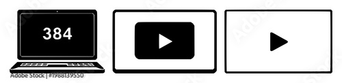 Online course video icon set with solid black symbol on white background featuring play button, video playback, media player and digital learning with e‑learning