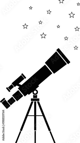 Telescope on tripod stand looking stars.