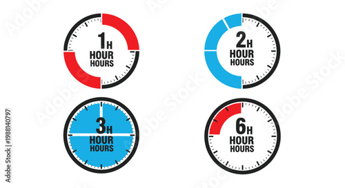Visual representations of time durations featuring one, two, three, and six-hour countdown timer icons.