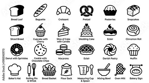 Baking Ingredients and Tools Icons.