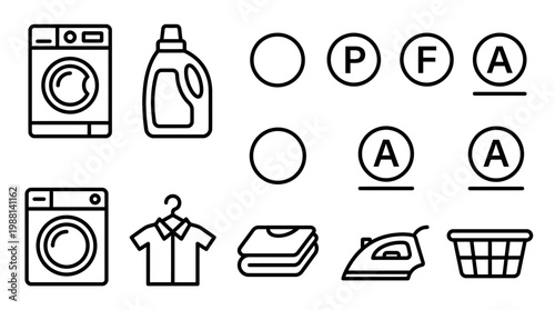 Laundry icons and washing symbols.