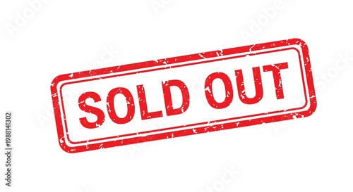 This red grunge sold out rubber stamp icon on a white background signifies unavailable stock.