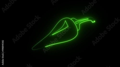 neon-style graphic of a green chili pepper on a black background. 4k motion