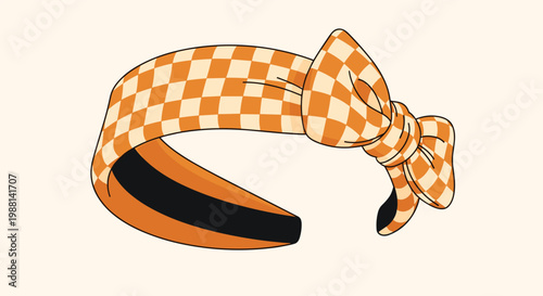 Stylish orange and white checkered headband with a decorative bow accessory for hair styling and trendy fashion outfits.