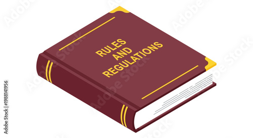 Maroon colored book with golden text describing important official rules and regulations for legal business compliance standards