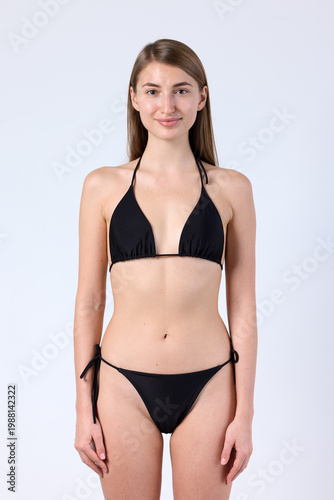 Studio Swimwear Smiling Model Front View Straight Pose