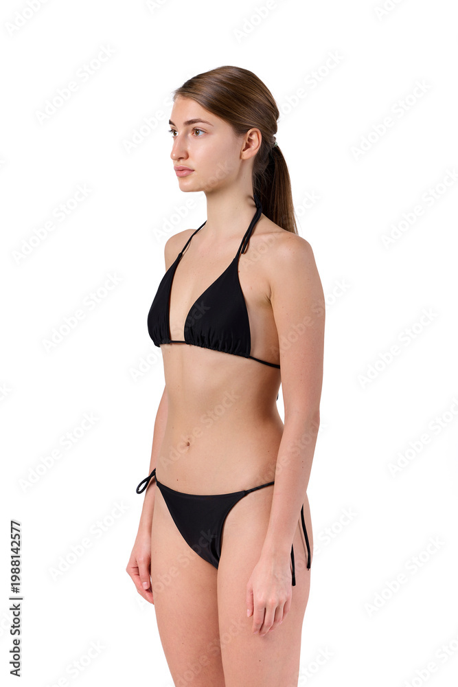 Fototapeta premium Studio Swimwear Model Three Quarter View on White