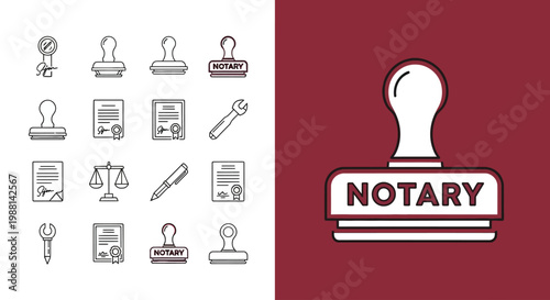 Notary public and legal document icons collection