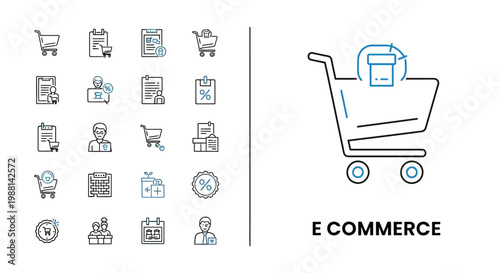 E-commerce and online shopping line icon set for business and retail