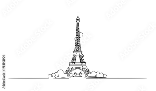 Continuous line Eiffel Tower Paris city vector travel landmark minimalist outline sketch design