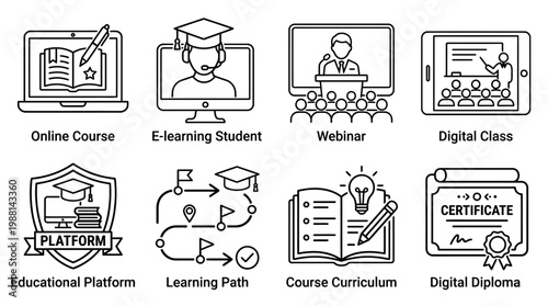 E-learning Online Course Platform Icons.