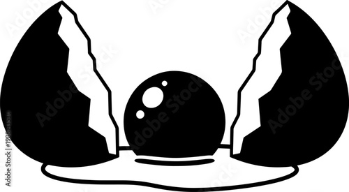 Black and white illustration of eggshell opening to reveal moon  celestial symbol