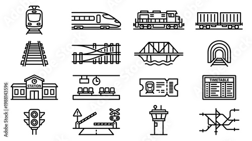 Train Transportation Icons and Symbols.