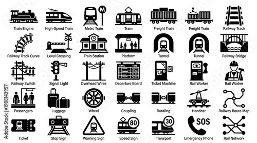 Transportation icons on white background.