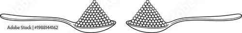 Caviar on spoon line art illustration with gourmet delicacy food concept luxury seafood ingredient vector outline design