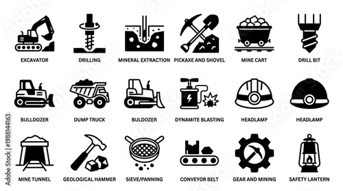 Mining Industry Icons and Symbols.