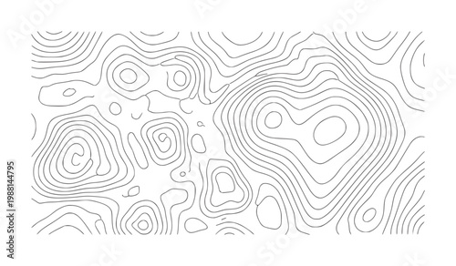 Abstract black contour lines white topographic map pattern