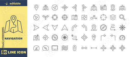 A collection of editable navigation icons in a line style