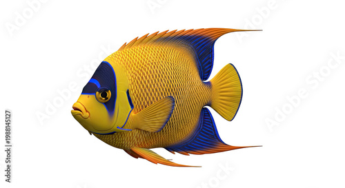 Yellow Angelfish with Blue and Orange Accents