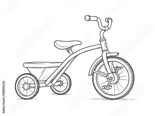 Hand drawn of a child's tricycle with a basket bike